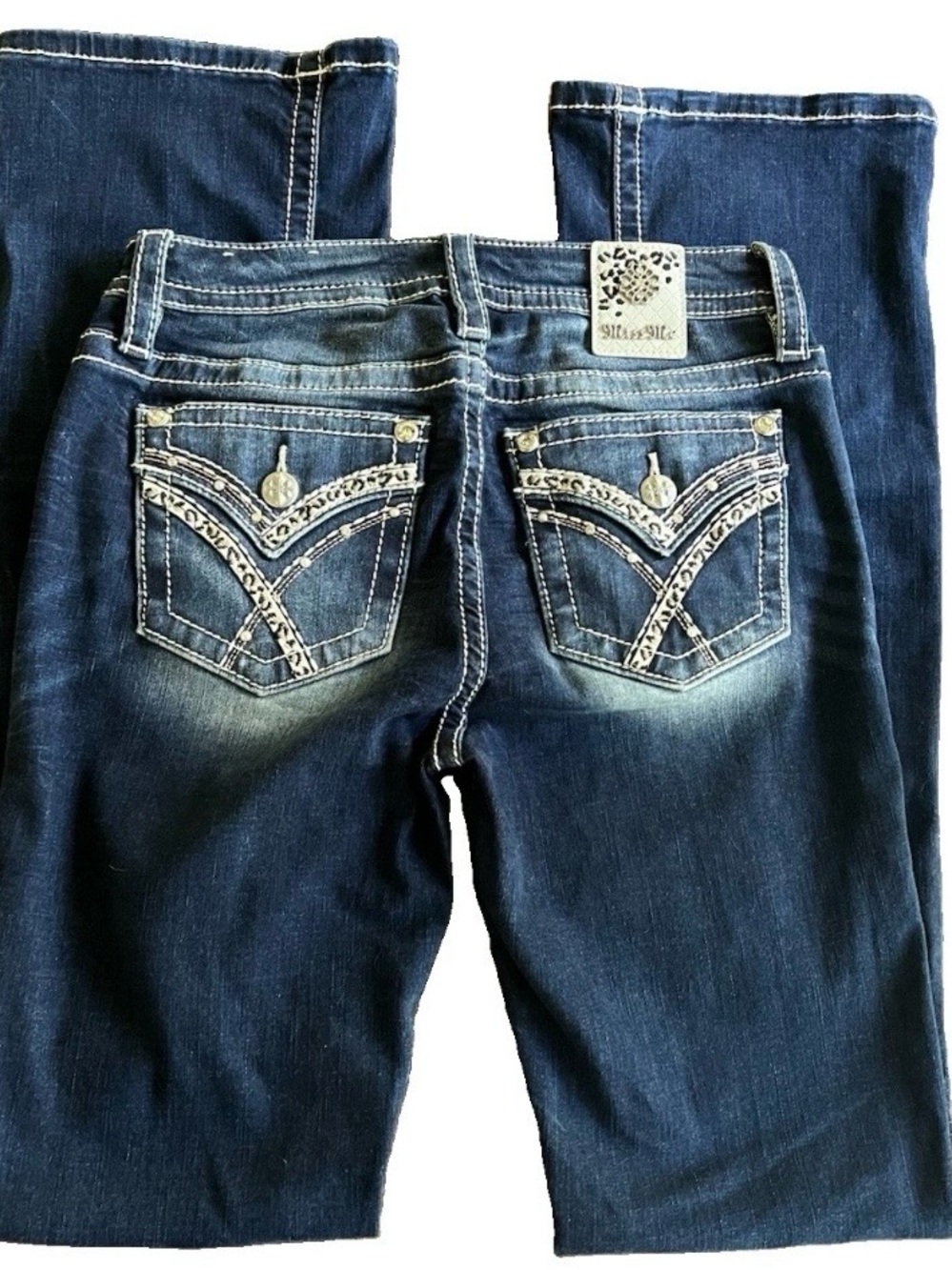 MISS ME Mid-Rise Boot Cut Embellished Rhinestone Jeans 27x34